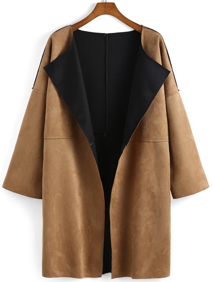 Romwe Long Sleeve Suede Coat