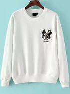 Romwe Round Neck Letter Embroidered White Sweatshirt