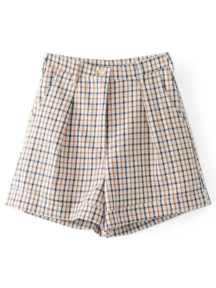 Romwe Straight Fit Gingham Shorts