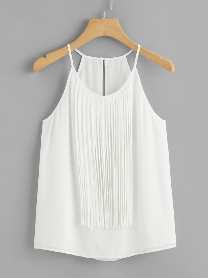 Romwe Fringe Detail Front Cami Top