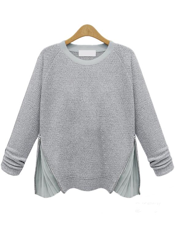 Romwe Zipper Flouncing Knit Grey Sweater