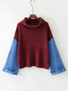 Romwe Contrast Sleeve Turtleneck Sweater