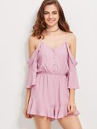 Romwe Cold Shoulder Button Front Frill Romper