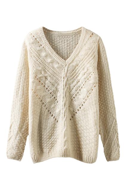 Romwe V Neck Hollow-out Jumper