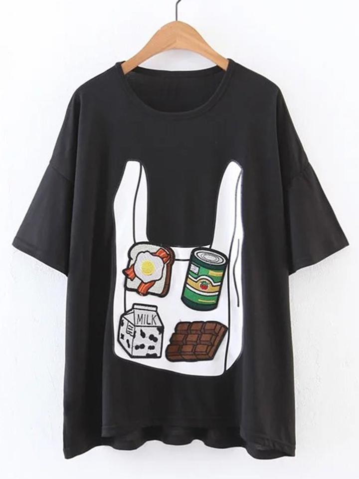 Romwe Drop Shoulder Seam Printed Tee