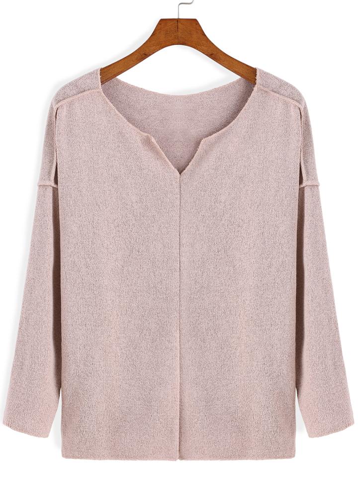 Romwe V Neck Long Sleeve T-shirt