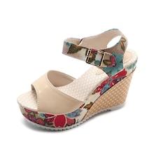 Romwe Flower Pattern Wedge Sandals