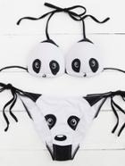 Romwe Panda Pattern Side Tie Triangle Bikini Set