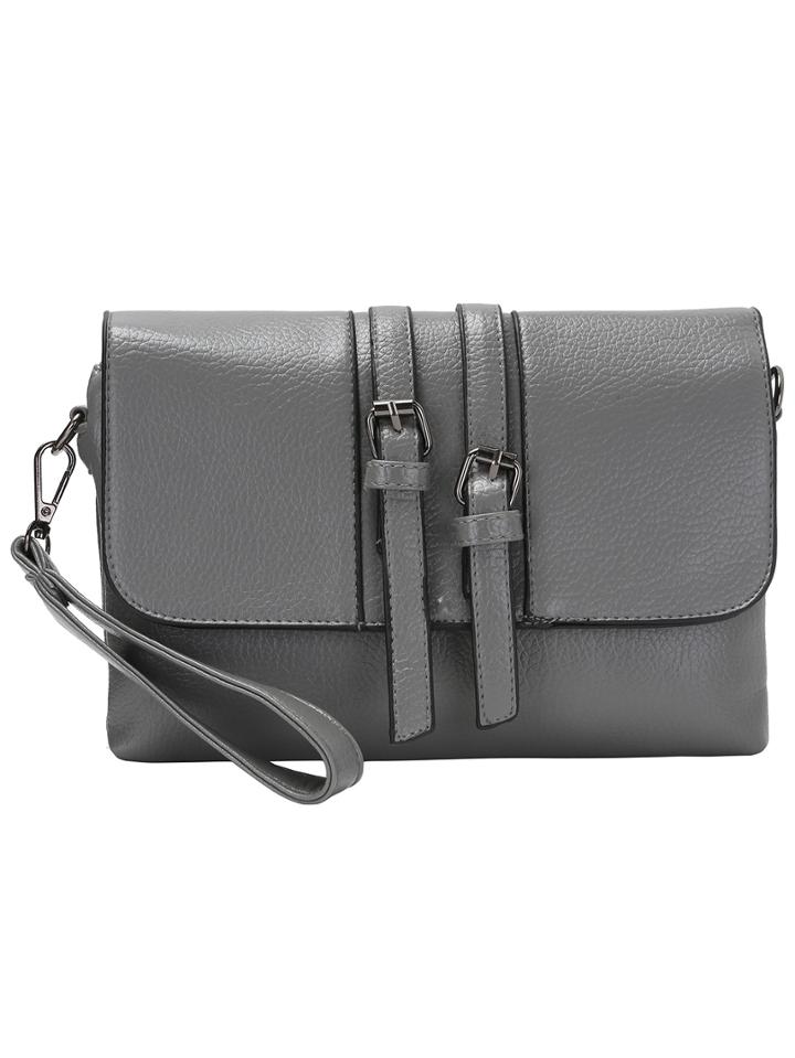 Romwe Grey Serpentine Contrast Pu Bag