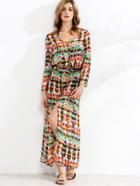Romwe Multicolor Tie Dye V Neck Shirt Dress