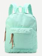 Romwe Light Green Zipper Front Canvas Backpack