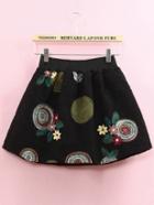 Romwe Elastic Waist Flower Embroidered Skirt