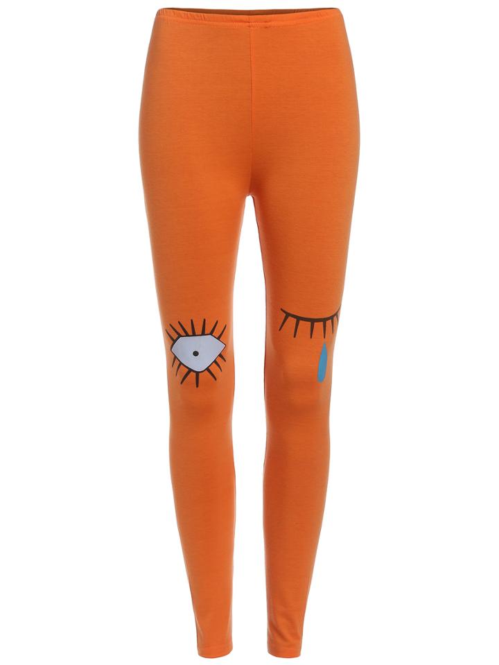 Romwe Eyelash Print Orange Leggings