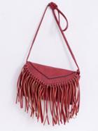 Romwe Faux Leather Fringe Flap Bag - Red
