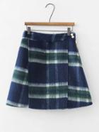 Romwe Plaid Wool Blend Skirt
