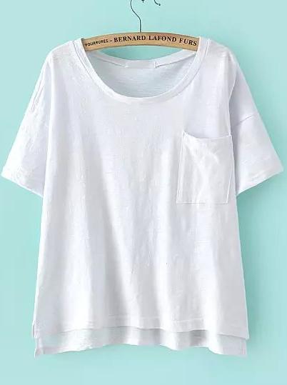 Romwe White Short Sleeve Pocket Loose T-shirt