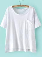 Romwe White Short Sleeve Pocket Loose T-shirt