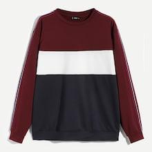 Romwe Men Color Block Striped Pullover