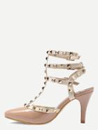 Romwe Apricot Pointed Out Studded Slingbacks Heels