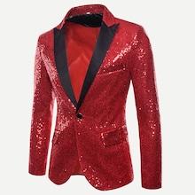 Romwe Guys Contrast Placket Single Button Sequin Blazer