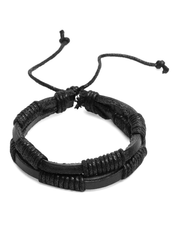 Romwe Black Faux Leather Wrap Bracelet