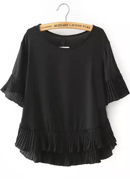 Romwe Peplum Hem Black Top