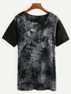 Romwe Black Tie Dye Print T-shirt