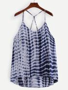 Romwe Strappy Tie Dye Print Cami Top - Blue