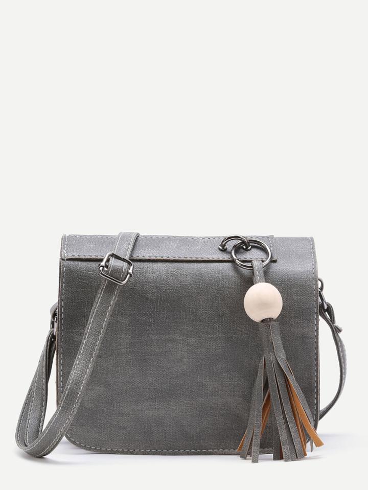 Romwe Tassel Detail Pu Shoulder Bag