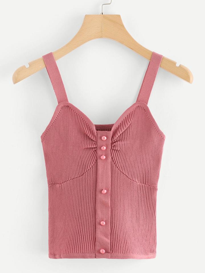 Romwe Single Breasted Pleated Knit Top
