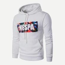 Romwe Men Patch Letter Print Hooded Sweatshirt