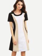 Romwe Colorblock Short Sleeve A Line Dress