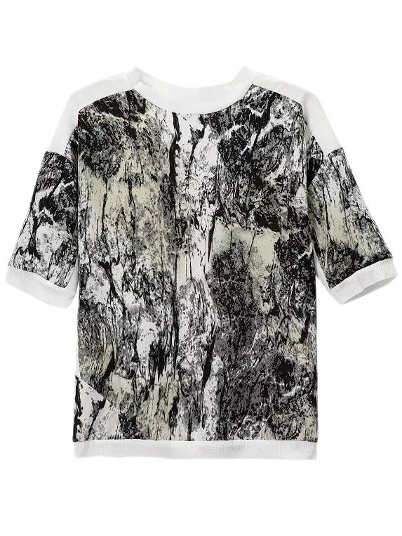 Romwe Black Short Sleeve Landscape Printed Blouse