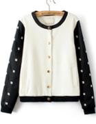 Romwe Colour-block Embroidered Buttons Jacket