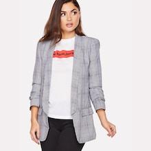 Romwe Shawl Collar Pocket Patched Plaid Blazer