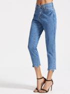 Romwe Blue Asymmetrical Hem Straight Jeans