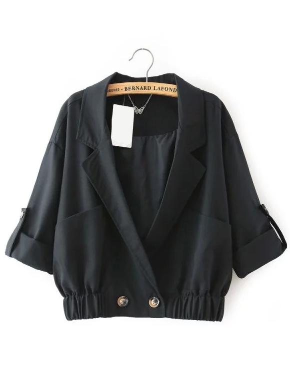 Romwe Notch Lapel Pockets Black Jacket