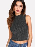 Romwe Silver Thread Detail Sleeveless Top