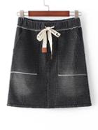 Romwe Black Elastic Waist Pocket Shift Skirt