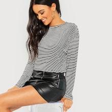 Romwe Dolman Sleeve Striped Tee