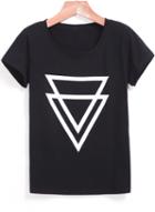 Romwe Round Neck Triangle Print Black T-shirt