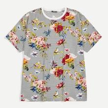 Romwe Guys Floral & Striped Print Top