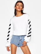 Romwe Striped Exaggerate Sleeve Pullover