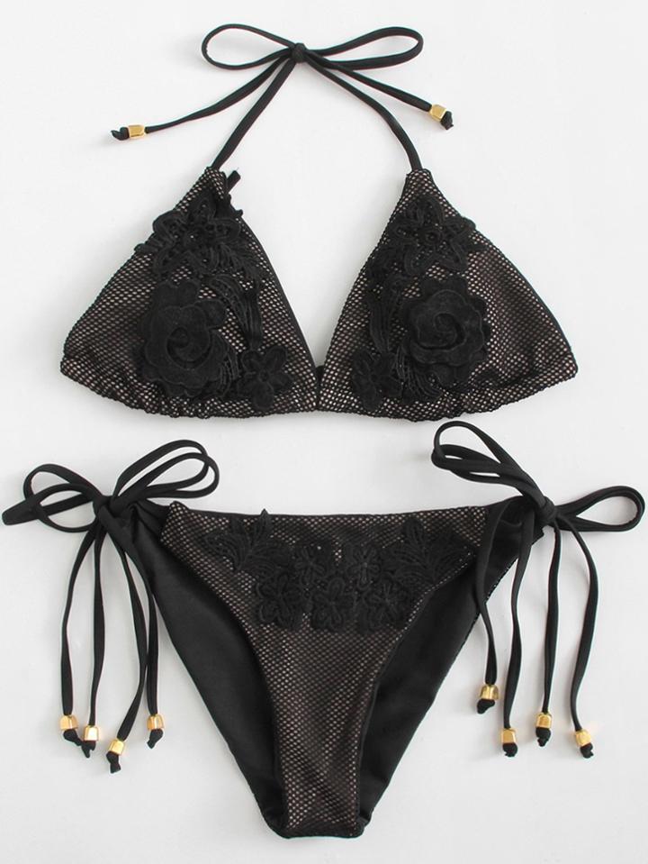 Romwe Crochet Lace Applique Bikini Set