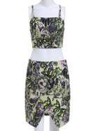 Romwe Spaghetti Strap Crop Top With Florals Asymmetrical Hem Skirt