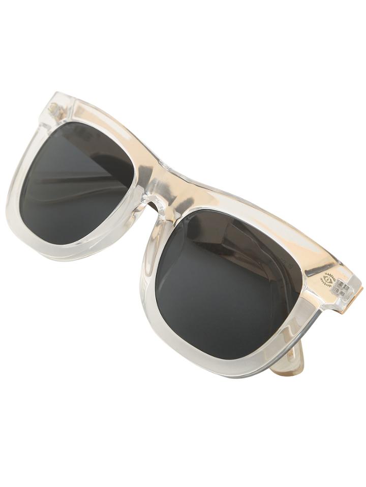 Romwe Transparent Frame Carved Metal Arms Sunglasses