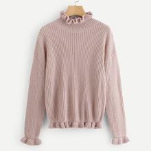 Romwe Ruffle Trim Drop Shoulder Jumper