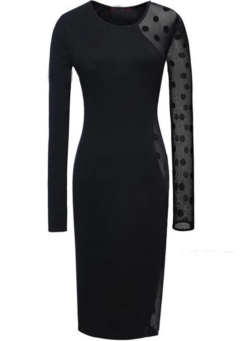 Romwe Polka Dot Lace Bodycon Dress