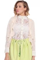 Romwe Batwing Sleeves Wave Collar Cut-out Cream Cardigan