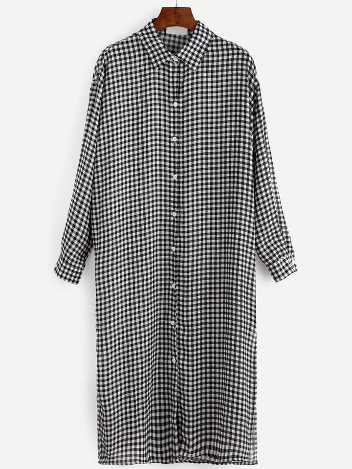 Romwe Black And White Plaid Shirt Dress